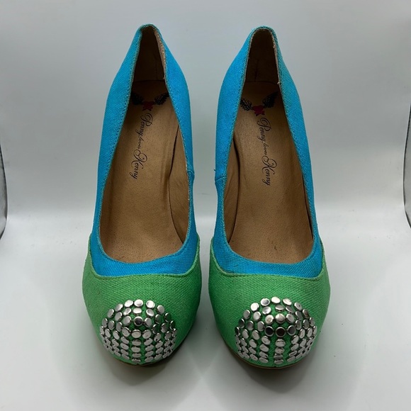 Penny Loves Kenny High Heels Stilettos Pumps Shoes Green Blue Womens 7.5 M - Picture 3 of 16